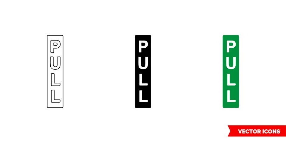 Emergency escape label pull icon of 3 types color, black and white, outline.  Illustrazione stock
