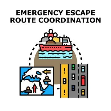 Emergency escape route coordination concept linking migration pathways Stock Illustration
