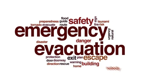 Emergency evacuation animated word cloud, text design animation. Stock Footage 72669118
