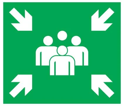 Emergency evacuation assembly point sign, green color Stock Illustration