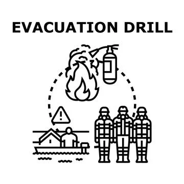 Emergency evacuation drill preparing for disaster situation Stock Illustration