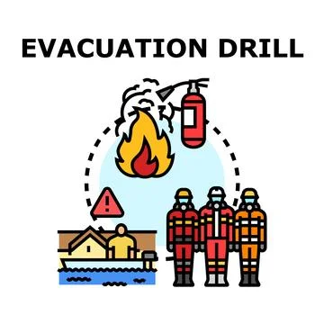 Emergency evacuation drill preparing for disaster situation Stock Illustration