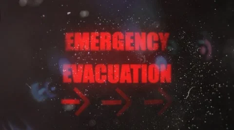 Emergency Evacuation With Pointing Arrows Alert on an Old Dirty Screen Stock Footage 55374871