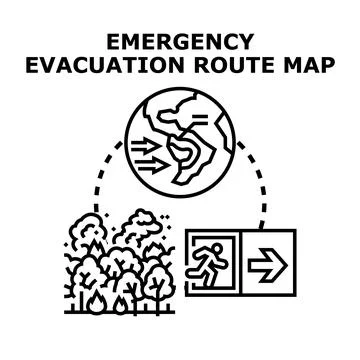 Emergency evacuation route map for crisis management Stock Illustration