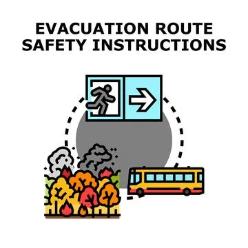 Emergency evacuation route safety instructions planning Stock Illustration