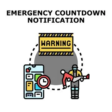 Emergency event countdown notification alerting people Illustrazione stock