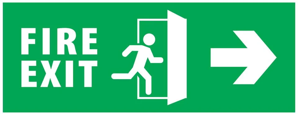 Emergency exit and fire exit sign set, running man icon to door Stock Illustration