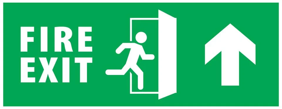 Emergency exit and fire exit sign set, running man icon to door Stock Illustration