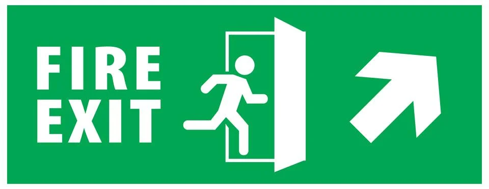 Emergency exit and fire exit sign set, running man icon to door Stock Illustration