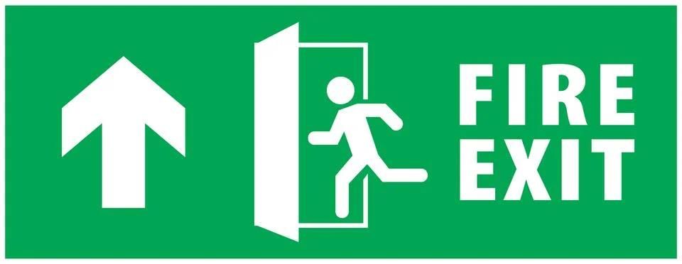 Emergency exit and fire exit sign set, running man icon to door Stock Illustration