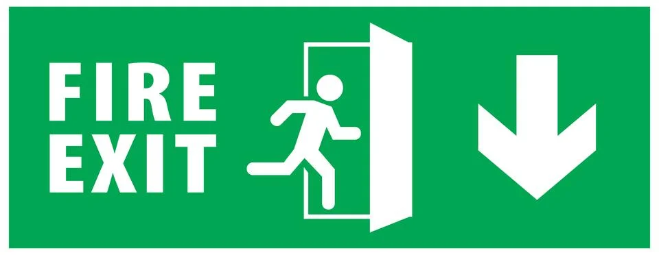 Emergency exit and fire exit sign set, running man icon to door Stock Illustration