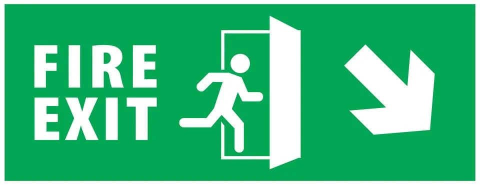 Emergency exit and fire exit sign set, running man icon to door Stock Illustration