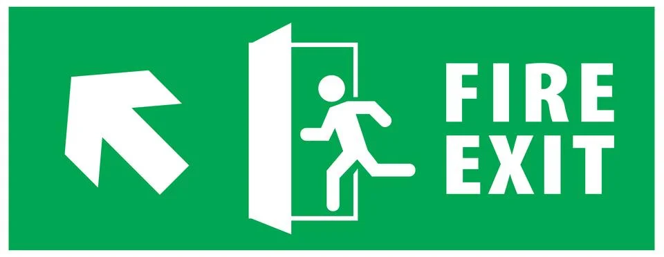 Emergency exit and fire exit sign set, running man icon to door Stock Illustration
