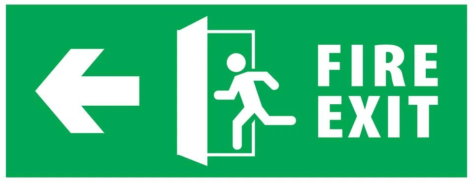 Emergency exit and fire exit sign set, running man icon to door Stock Illustration