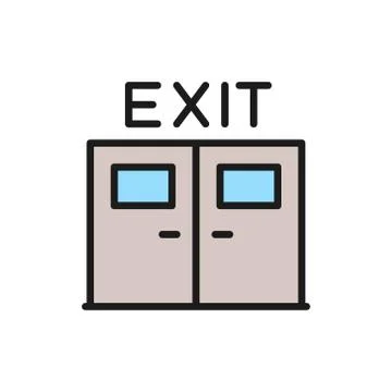 Emergency exit door flat color line icon. Stock-Illustration
