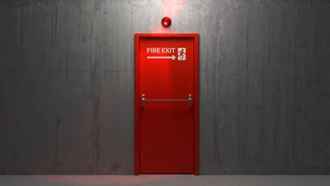 Emergency exit door with siren light, Direction to the emergency exit Stock Footage 256296646