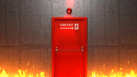 Emergency exit door with siren light, Direction to the emergency exit. Stock Footage 256296675