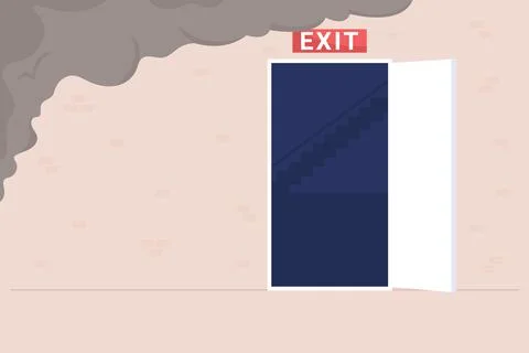 Emergency exit flat color vector illustration Stock Illustration