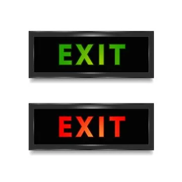 Emergency exit icon. wall light box vector sign. red green. Isolated graphic Stock Illustration