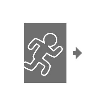 Emergency exit, man running out sign grey icon. Stock Illustration