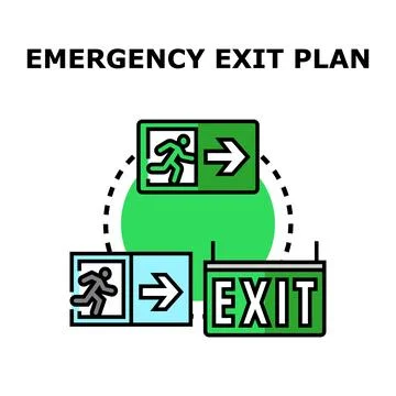 Emergency exit plan indicating safety evacuation route Stock Illustration