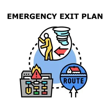 Emergency exit plan protecting people from disaster Stock Illustration