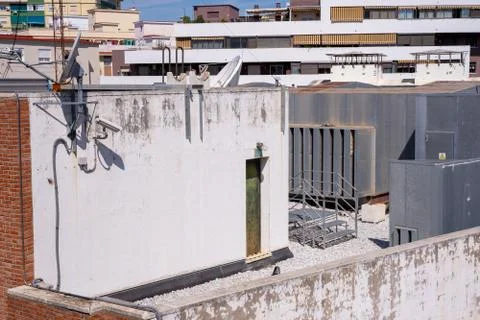 Emergency exit on a rooftop of a building Stock Photos
