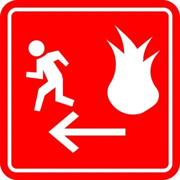 Emergency exit sign in case of fire. Vector image. Illustrazione stock