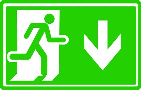 Emergency exit sign with down arrow icon Stock Illustration