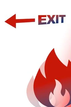 Emergency exit sign with a fire symbol shows the direction to leave the Stock Illustration