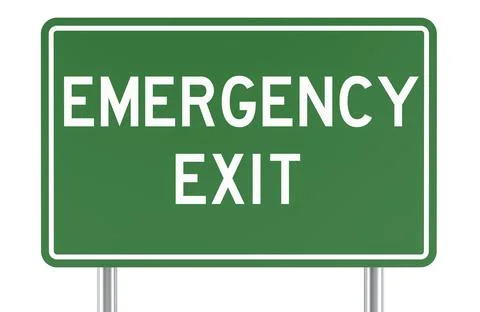 Emergency exit sign on green board. 3D rendering Stock Illustration
