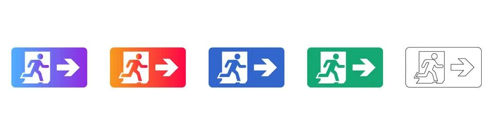 Emergency Exit Sign Icon Set in Gradient Styles 스톡 일러스트