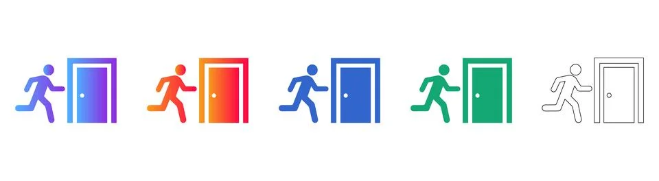 Emergency Exit Sign Icons Gradient, Solid, and Outline Styles Stockillustratie