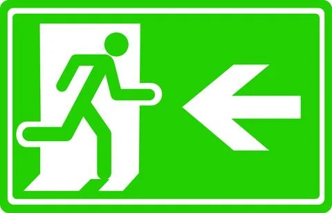 Emergency exit sign with left arrow icon Stock Illustration
