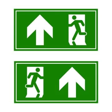 Emergency exit sign. Man running out fire exit Stock Illustration