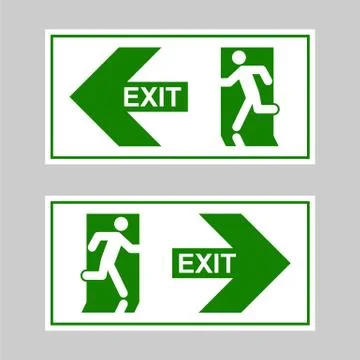 Emergency exit sign. Man running out fire exit Stock Illustration