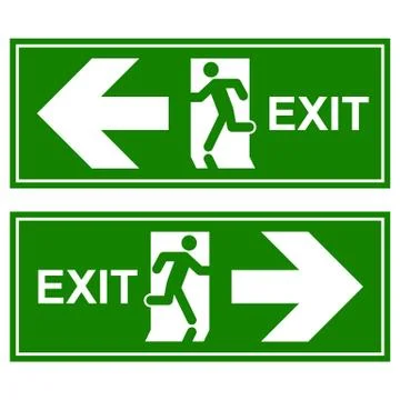 Emergency exit sign. Man running out fire exit Stock Illustration