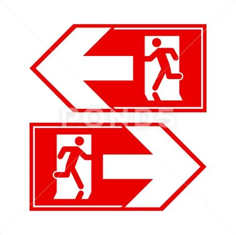 Emergency exit sign. Man running out fire exit: Graphic #94803985