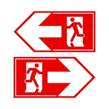 Emergency exit sign. Man running out fire exit Stock Illustration