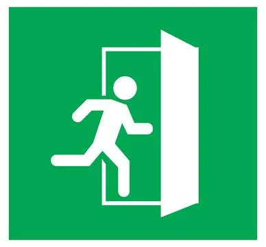 Emergency exit sign, running man icon to door, warning sign plate Stock Illustration