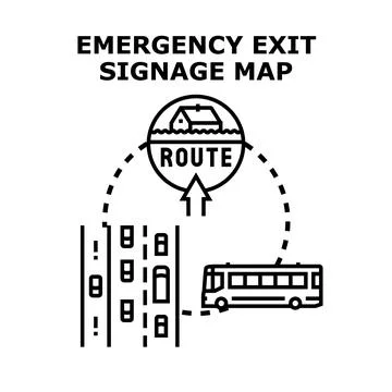 Emergency exit signage map indicating disaster escape route Stock Illustration