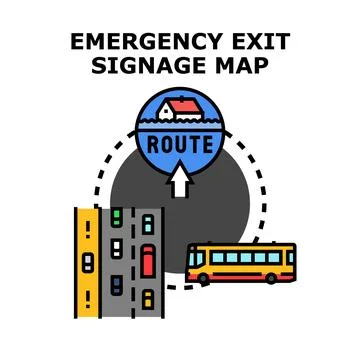 Emergency exit signage map indicating disaster escape route Stock Illustration