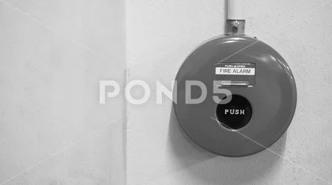 Emergency of Fire alarm or alert or bell warning equipment in red color in th Stock Photos