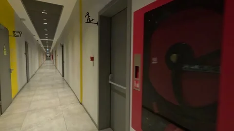 Emergency Fire Exit Door In The Corridor Stock Footage 339949442