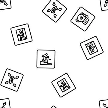 Emergency fire exit safety escape vector seamless pattern Stock Illustration