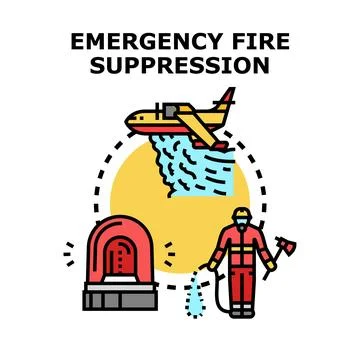 Emergency fire suppression concept with firefighter and water plane Stock Illustration