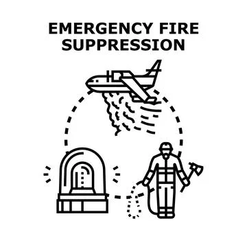 Emergency fire suppression concept with firefighter and water plane Stock Illustration