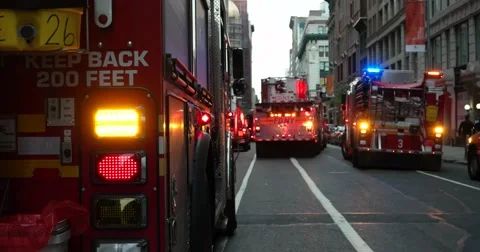 Emergency Fire Trucks in Manhattan New York City 4K Stock Footage