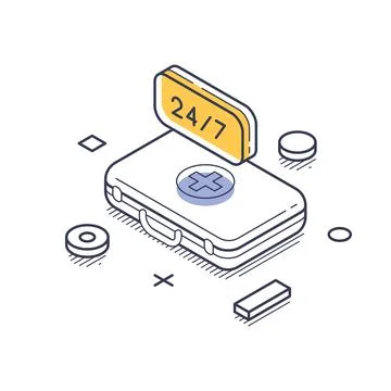 Emergency First Aid Kit For 24/7 Medical Service Isometric Vector Illustratio Stock Illustration