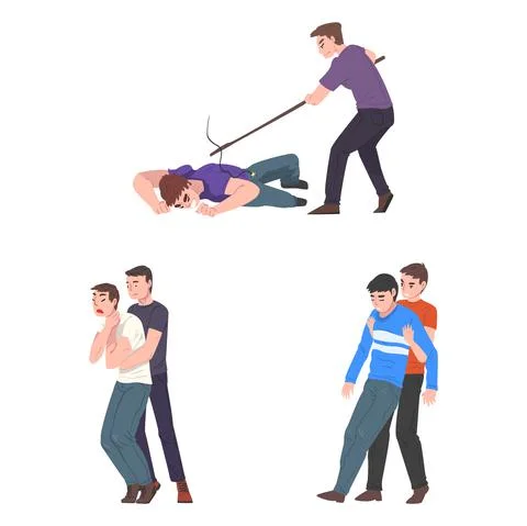 Emergency First Aid Procedure with Man Helping Victim Vector Set Stock Illustration